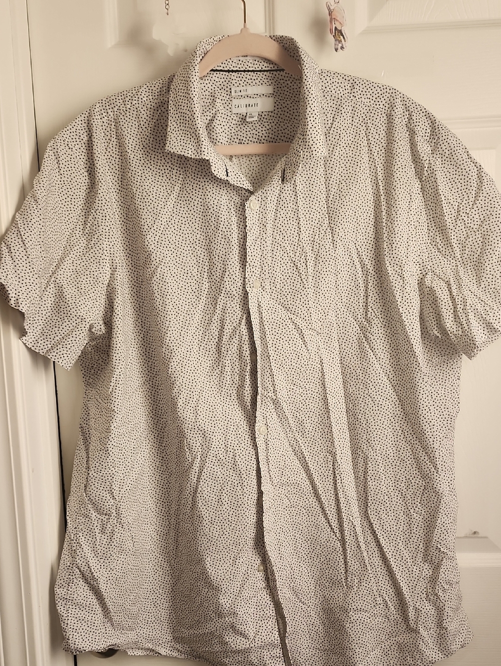 C2 by Calibrate White Short-Sleeve Button-Down Shirt with Black Micro Dot Print